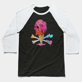 Dripping Ice Cream Cone Melting Skull Baseball T-Shirt